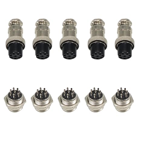 Aviation Plug Connector GX16 8 Pin Panel Metal Mount Circular Aviation Connector Adapter Male Female Plug Socket, Pack of 5 Pairs