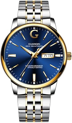 GUANQIN Vintage Men Calendar Week Luminous Japanese Automatic Self-Wind Mechanical Wrist Watch Sapphire Crystal Business Waterproof Clock Man Stylish Stainless Steel Wristwatch