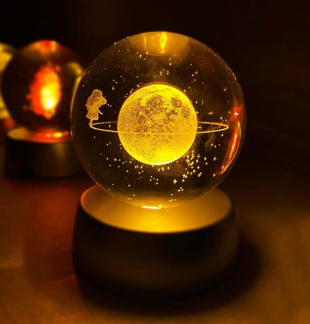Eye-Tiring Planet Saturn Motif Desktop Lighting Night Light with Coverzone Wooden Stand Decorative Childrens Room Living Room Bedroom Lamp 6cm x 6cm Girl in the Mature [Energy Class A]
