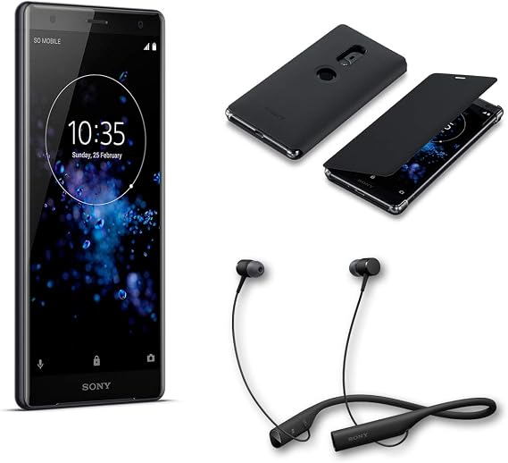 Sony Xperia XZ2 Accessory Bundle - (Bundle Includes: 1 Xperia XZ2 Black, 1 SBH90C Bluetooth Headset Black, 1 Flip Phone Case)