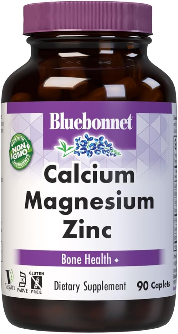 Bluebonnet Calcium Magnesium Zinc Caplets, 90 Count | Non-GMO, Vegan, Gluten-Free