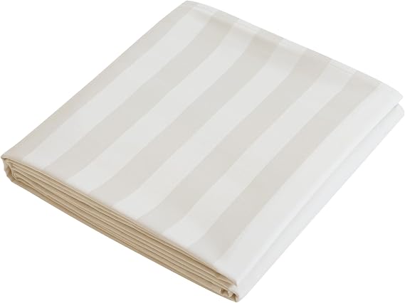 Flat Sheet Only King Size, 400 TC 100% Egyptian Cotton Flat Sheet Striped Satin-White Cotton Top Sheet- Wrinkle, Fade, Stain Resistant (Striped-Light Beige, King)