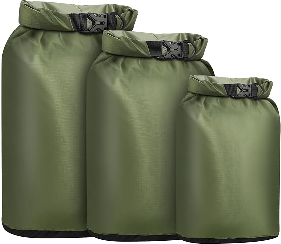 Dry Bag Waterproof 3 Pack Lightweight Dry Sack, 6L&10L&20L Outdoor Stuff Sack, Durable Wet Dry Storage Bag for Hiking, Backpacking, Camping, Kayaking, Swimming, Boating- Green