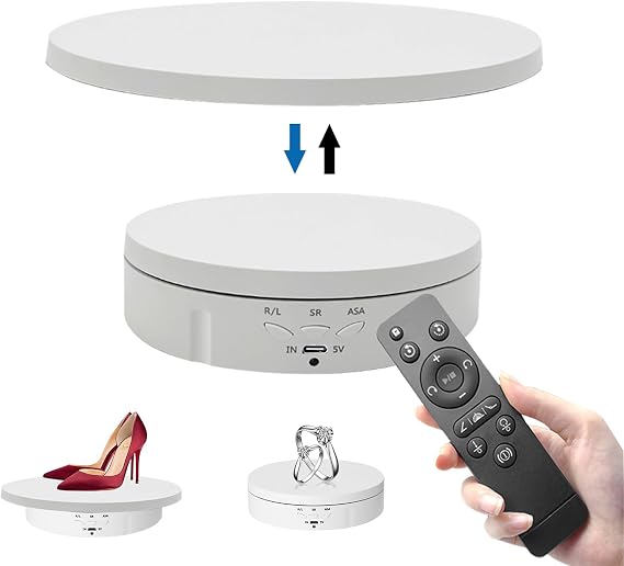 Motorized Rotating Display Stand 360° Electric Turntable, 10kg Load Capacity Rotating Platform for Jewelry, Watches, Electronics & Product Photography, Battery/USB Power