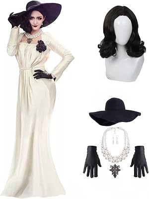 Lady Dimitrescu Cosplay Costumes Halloween Party Beige Long Dress