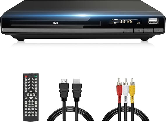 DVD Player Region Free for TV (Non-Blu-ray Player), 1080P Upscaling, USB Input, HDMI RCA Cable Included, Breakpoint Memory, Built-in PAL NTSC, DVD CD Player for Home Plays Multi-Format (Non-Blu-ray)