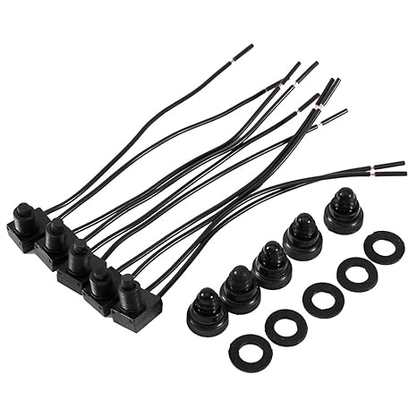 Miniature switches on Off, Push Button Switch 12V 5pcs Waterproof Push-Button Switch On Off Switch Controller with 4" Leads for Motorcycle Car Black