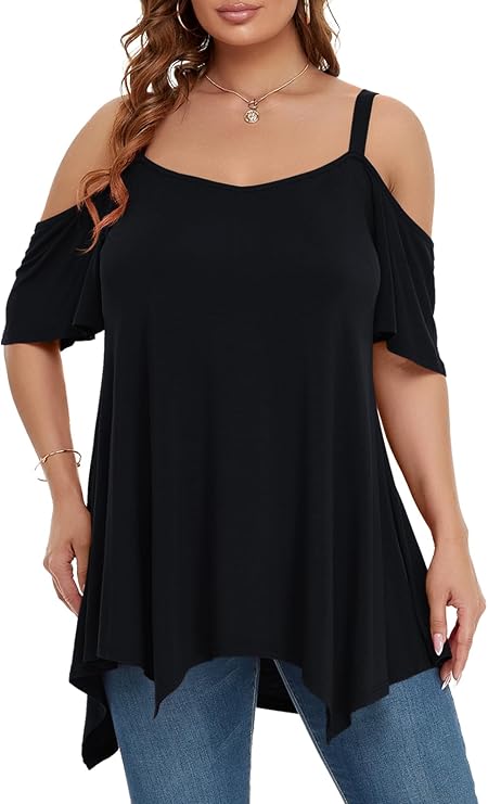 LARACE Cold Shoulder Tops for Women Asymmetrical Plus Size Tunic Shirts