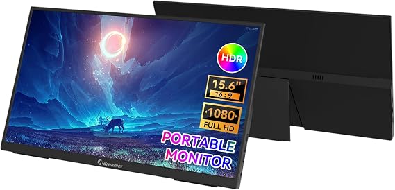 ADREAMER 15.6" Portable Monitor FHD 1080P USB-C HDMI HDR IPS with Cover & Speaker, Second External Monitor for Laptop PC Mac Phone Tablet.