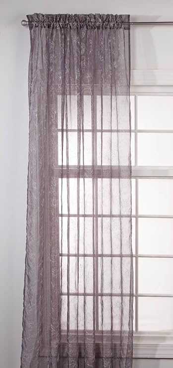 Stylemaster Renaissance Home Fashion Reese Embroidered Sheer Rod Pocket Panel, 55-Inch by 63-Inch, Charcoal