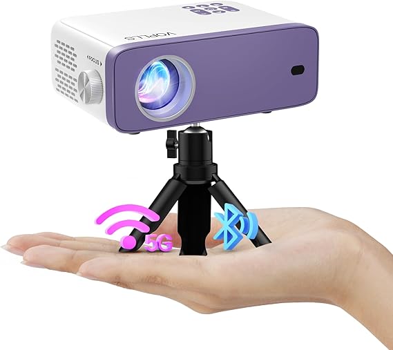 Mini Projector VOPLLS 18000L WiFi Bluetooth Projector Full HD 1080P Supported Portable Video Projector with 50% Zoom Home Cinema Projector for Mobile Phone Tablet/Laptop/PC/TV Box HDMI USB AV (Tripod Included