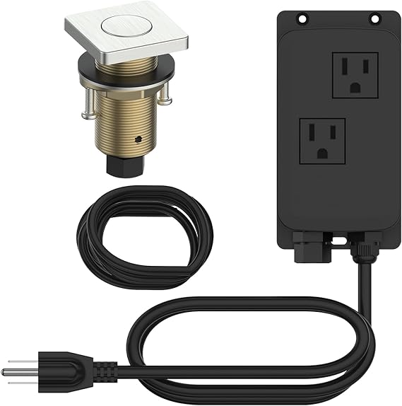 Square Brass Garbage Disposal Air Switch, Sink Top Push Button, Wet Hand Safe, Brushed Nickel