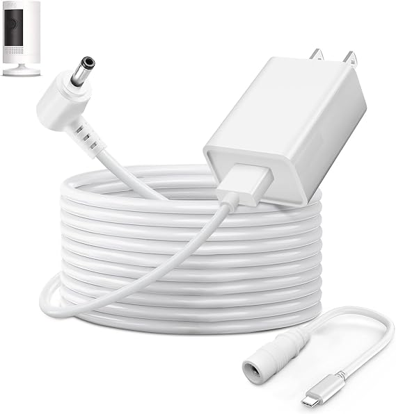 Power Adapter Charger Cord Compatible with Ring Stick Up Cam Battery/Plug-in 3rd Gen/2nd Gen & Ring Pan Tilt Stick Up Camera, Indoor/Outdoor Weatherproof Power Cord (4m/13.1ft) White