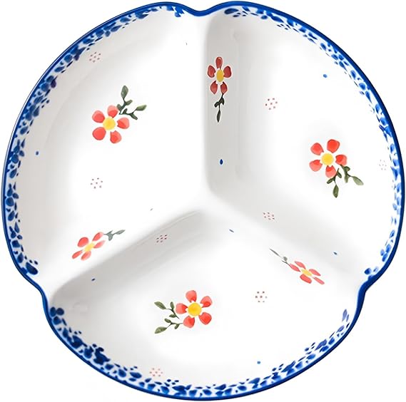 Divided Plate Porcelain, 8 Inch Portion Control Plates, Healthy Eating Section Plate for Dessert Salad Steak Sushi Spaghetti
