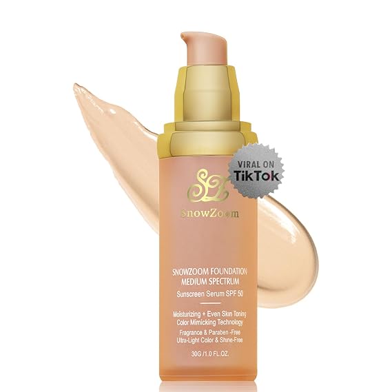 SnowZoom 4 in 1 foundation Liquid- Hydrating Medium full coverage concealer with SPF 50+ Inspired -Longwearing & Waterproof-korean makeup 1oz(30ml) (Skin color, Medium Spectrum)