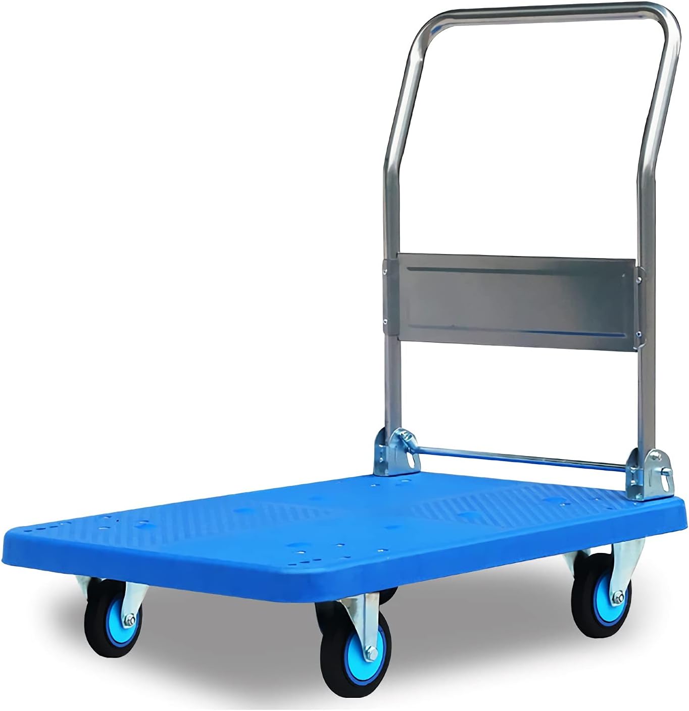 Heavy Duty Platform Truck with Mute Wheels & Foldable Metal Handle - Plastic Push Cart for Baggage Books & Moving - High Load Capacity Hand Trolley Size: 350-mu