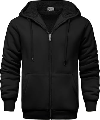 V VALANCH Men Hoodies Zip Up Sherpa Lined Sweatshirts Heavyweight Thick Warm Fleece Winter Jacket