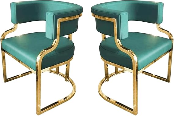 EYPKPL Dining Chairs Set of 2 Mid Century Modern Faux Leather Dining Room Chairs Open Back Accent Side Kitchen Chair with Golden Metal Legs(Green)