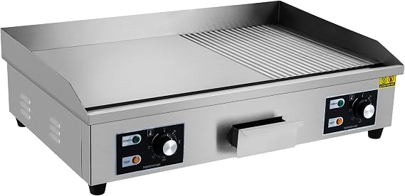 Professional 29-Inch Electric Griddle for Restaurant, Non-Stick Stainless Steel Flat Top Teppanyaki Grill with Drip Hole, Includes Shovels & Brushes for Easy Cleaning and Maintenance - 3000w