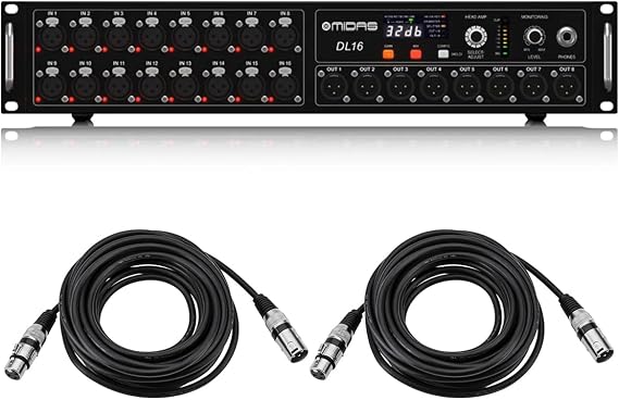 Midas DL16 16 Input and 8 Output Stage Box with 16 Midas Mic Preamps, Bundle With H&A XLR M to F Cable 25'