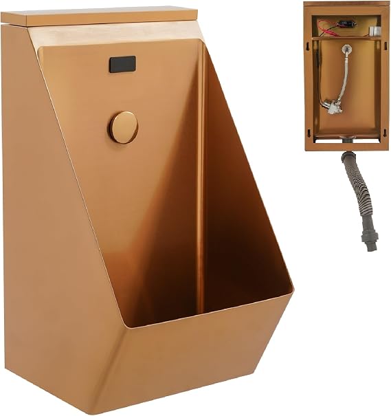 Wall Mounted Automatic Sensor Urinal For Men, Commercial Washout Urinal Men's Bathroom Urinal, Stainless Steel Touchless Flush for Bar Hotel Shop (Rose Gold)