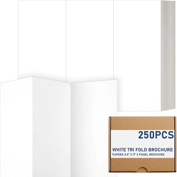 250 Pcs 65lb Bright White Tri Fold Brochure Papers 8.5'' x 11''