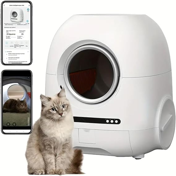 Self Cleaning Cat Litter Box, Automatic Cat Litter Box Self Cleaning with Air Duct/Garbage Bags, Cat Litter 68L+9L Large for Multiple Cats, 2.4G Wifi Support, APP Control