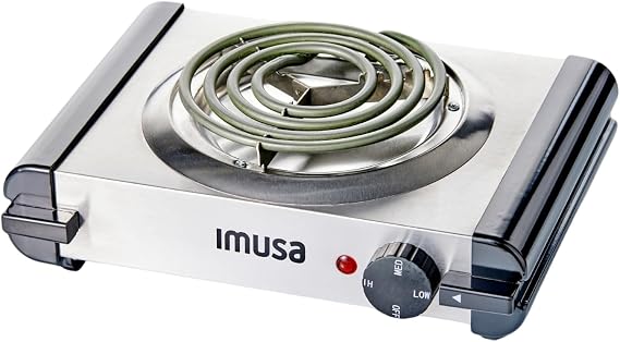 IMUSA USA GAU-80311 Electric Single Burner 1000-Watts, Stainless Steel, Silver