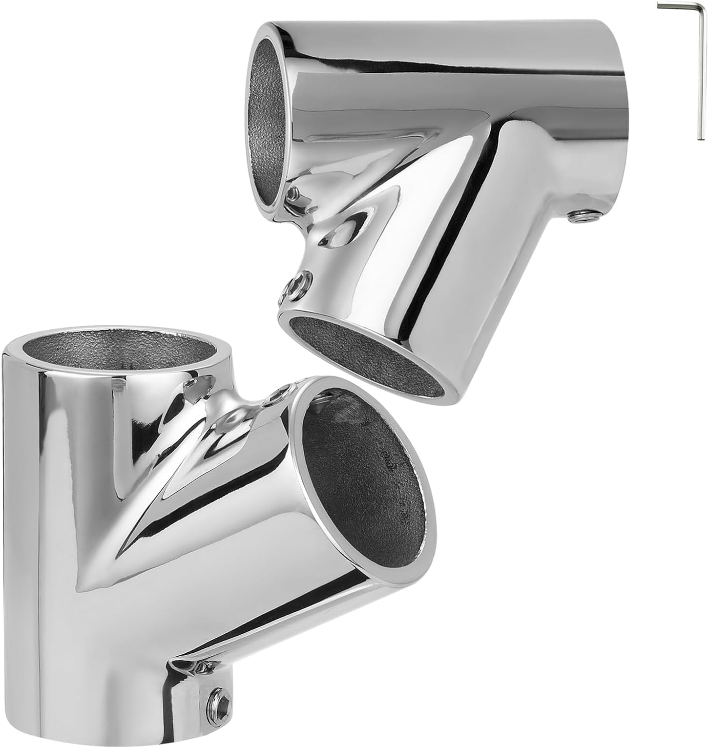 Boat Handrail Fitting 60 Degree Tee Connector for 78 Round Tubing, 316 Stainless Steel Tee Fitting, Mirror Polished Marine Hand Rail Hardware2-Pack