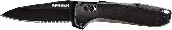 Gerber Gear Highbrow Serrated Edge Drop Point Assited Opening Knife [31-003675], Onyx