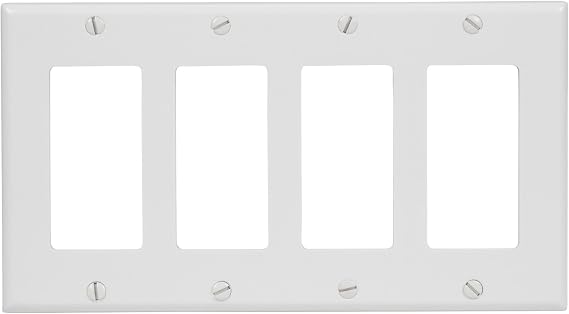 Leviton 4-Gang Decora/GFCI Device Decora Wallplate, Standard Size, Thermoset, Device Mount, 80412-W, White
