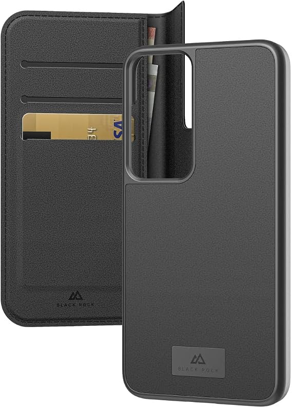Black Rock - Flip Case 360 Degree Phone Cases, 2-in-1 Wallet Premium Leather Cell Phone Case, Magnetic Closure, Suitable for Samsung Galaxy S23 Plus 5G (Black)