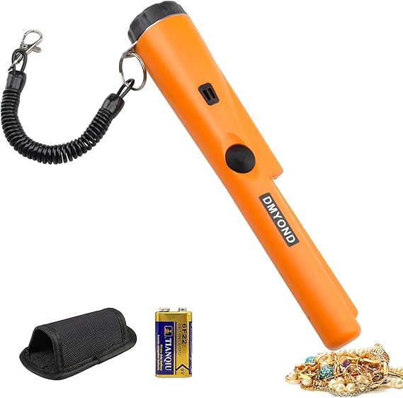 Dmyond Metal Detector Pinpointer, Professional Waterproof with 9V Battery | High Sensitivity 360 Detection Handheld Pin Pointer Wand, Search Treasure Pinpointing Finder Probe for Adults & Kids, Orange
