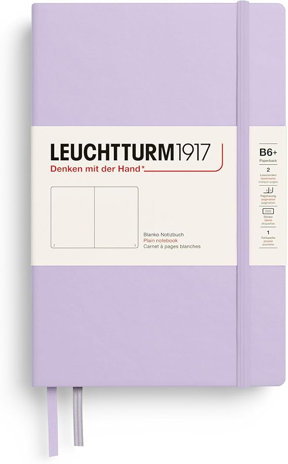 LEUCHTTURM1917 - Notebook Hardcover Paperback B6+ 219 Numbered Pages for Writing and Journaling (Lilac, Plain)