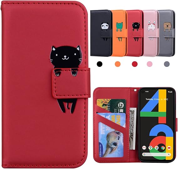 Compatible with Kedic Case Google pixel 4a Case Notebook Type 5.81 inch Red