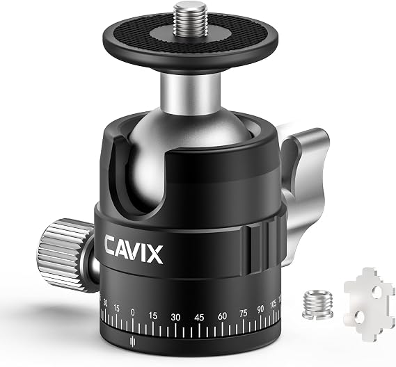 CAVIX 25mm Mini Ball Head 360 Panoramic Tripod Head Small Ball Head with 1/4" Quick Release Plate, for DSLR/Mirrorless Camera, Compatible with Tripods, Monopods and Sliders, Max Load 11lb/5kg