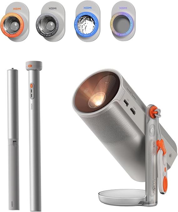XGIMI MoGo 4 Laser 2025 NEW Portable Projector with PowerBase Stand, 5 Hours of Playtime, Google TV with Licensed Netflix, 360 Adjustable Stand, 450 ISO Lumens, 2 x 6W Harman Kardon