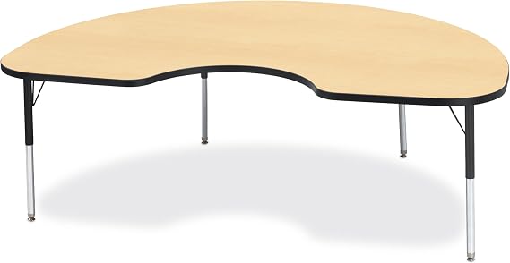 Berries Jonti-Craft 6423JCE011 Kidney Activity Table, 48" X 72", E-Height (15"-24" Adjustable Height), Maple/Black/Black