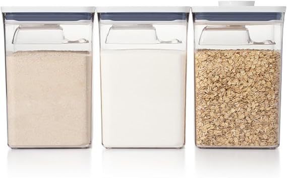 OXO Good Grips POP Airtight Food Storage Containers for Pantry, 6-Piece Set | Stackable Pantry Organization Containers, Airtight Lids, Includes 12 Cup Scoops, Flour, Sugar, Cereal, Pasta Storage