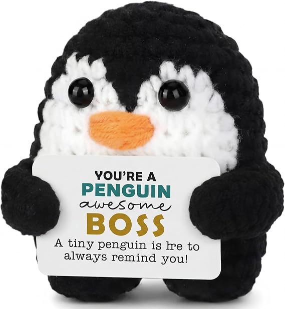 Funny Boss Gifts for Women Men, Positive Crochet Penguin Desk Decor