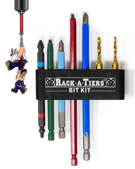 Rack-A-Tiers Finishing Bit Kit - 7 pcs Driver Bit Set, Electrical Bits, Driver and Tapping Bits, Electrician Drill Bit Kit, Electrical Finishing Bits (Finishing Kit) (72710)