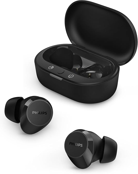 Philips TAT1219 True Wireless Bluetooth Earbuds - 18 Hours Play Time, Dynamic Bass, Clear Calls, IPX4 Water Resistant, Black
