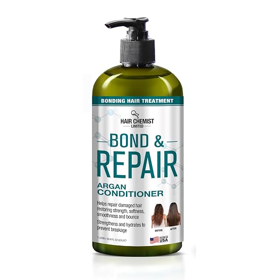 Hair Chemist Bond & Repair Bonding Hair Treatment Argan Conditioner for Damaged Hair 33.8 oz. | Bonding Conditioner for Damaged Hair | Repairing Hair Bond Conditioner | Color Safe & Paraben Free