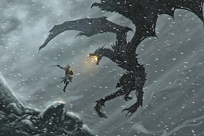 Skyrim Dragonborne Attack - CANVAS OR PRINT WALL ART