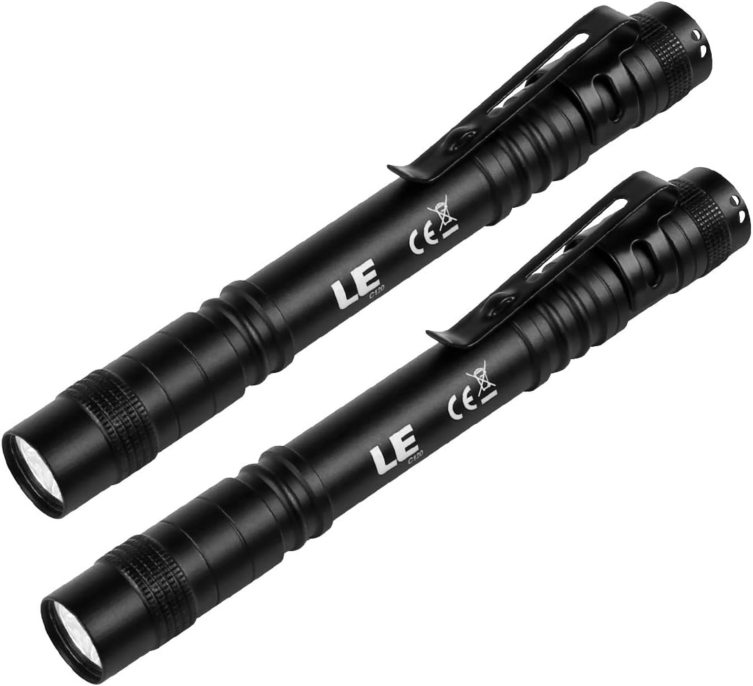 Lepro Small Torch Battery Powered, 2 Pack LED Penlight with Pocket Clip, 3 Modes Pen Torch, Water Resistant for Inspection, Work, Repair and Nurses (Batteries Included) [Energy Class A+]