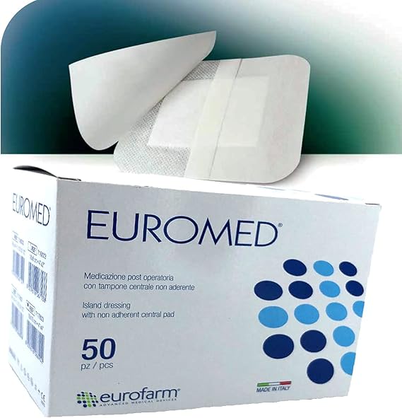 Euromed 3 1/7 x 6 in - Post-Operative Adhesive Island Wound Dressing,Absorbent Central Pad,Safe and Secure Fixation,High Adaptability(50 Pcs per Box)