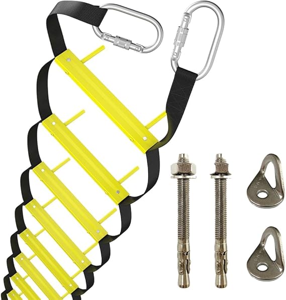 Rescue Fire Escape Ladder 2 Story 13ft with Mounting Anchors | Retractable ladder for 2-storey homes, compact, lightweight and portable, suitable for balcony and window escape.