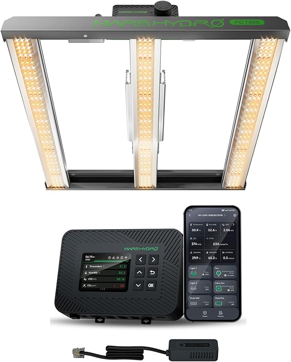 MARS HYDRO FC1500 EVO 150W, Samsung LM301H EVO LED Grow Light 2.3x2.3 ft Coverage and iControl for Grow Tent, Smart Grow Room Controller, Smart Environmental with Temperature, Humidity, VPD,Timer, Cyc