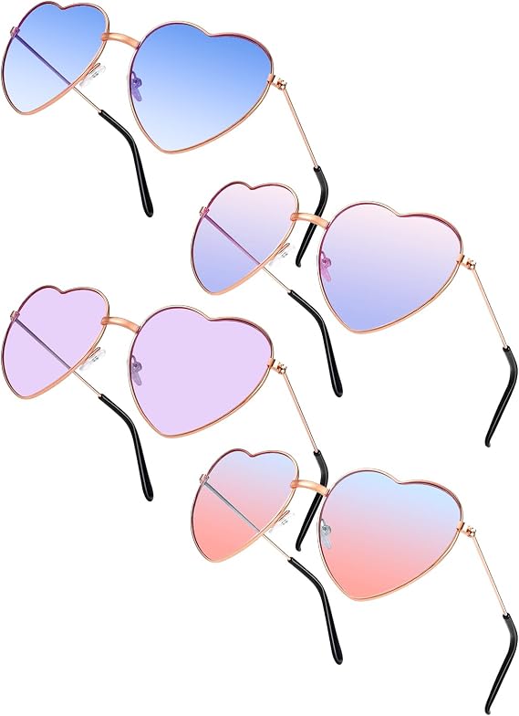 4 Pcs Retro Heart Shaped Sunglasses 60s 70s Hippy Specs Glasses | Classic retro heart frames, Retro 60s 70s Style, Ideal for parties, festivals, events, Hippie cosplay costume accessory