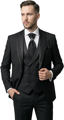 SIRRI Mens Black Slim Fit Tuxedo Suit 5-Piece Formal Wedding Dinner Party Set